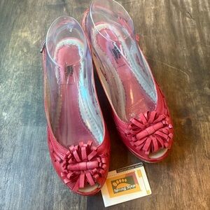 SPRING STEP Red Shoes! Open Toe. Back Strap! 2” wedge heel. Size 8.